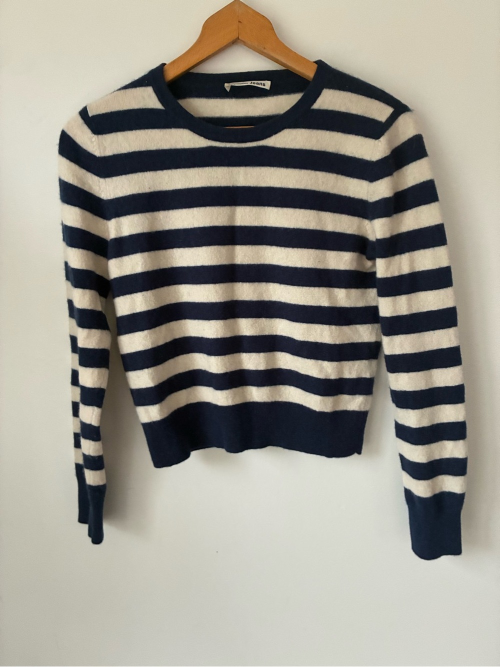 Reformation Jeans Sweater Women’s XS Cashmere Navy Cream Breton Striped